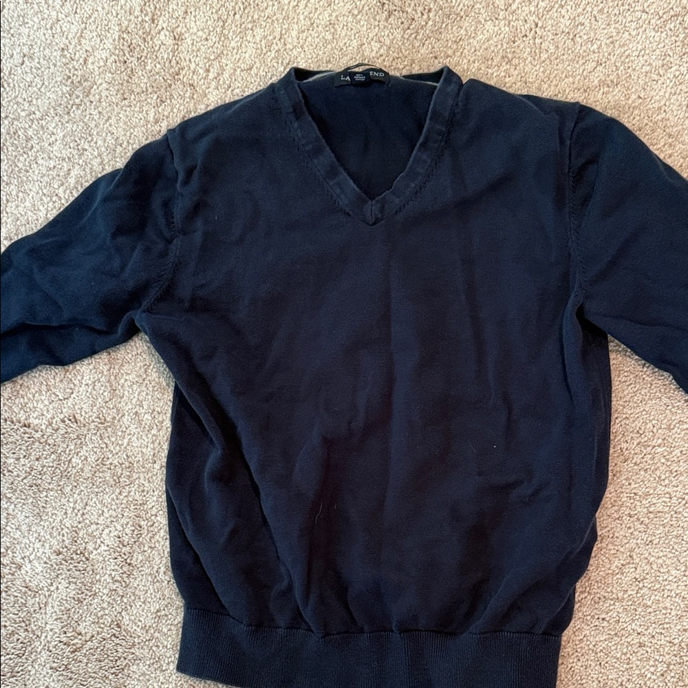 Men's Lands’ End Navy V-Neck Sweater M Supima Cotton School Uniform